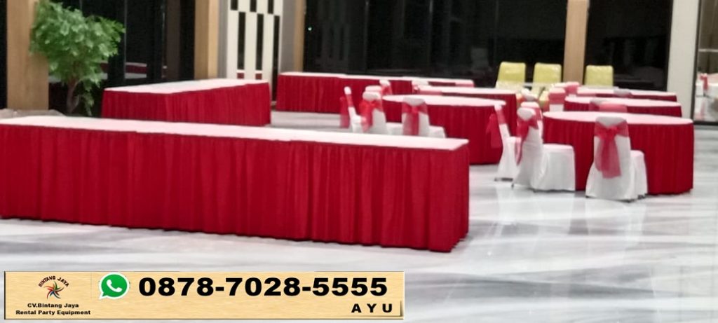 Rental Meja Bundar Dan Kotak Cover Merah Putih Jakarta